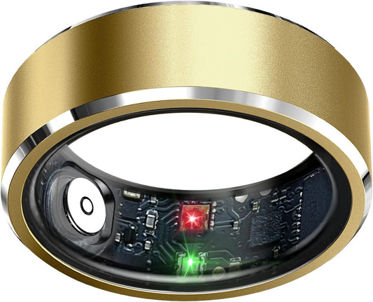 Smart Ring Health Tracker, Sleep Tracker Ring with Heart Rate, Waterproof Fitness Ring for Activity Monitoring/Steps/Distance/Calories,Air Gestures,Up to 7-Day Battery,For Ios Android (Light Gold,#12)