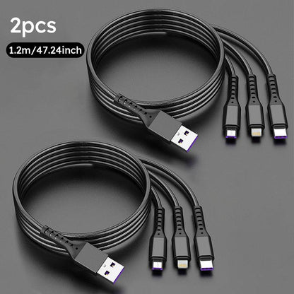 Jogrytece 2Pcs 1.2M/4Ft 66W Super Fast Charging USB Cable Mfi Certified 3 in 1 USB Charging Cable with Type-C, Micro USB, IP Port for Most Phones/Iphones/Tablets C Android Device Smartphone Cellphone Electronic Charger