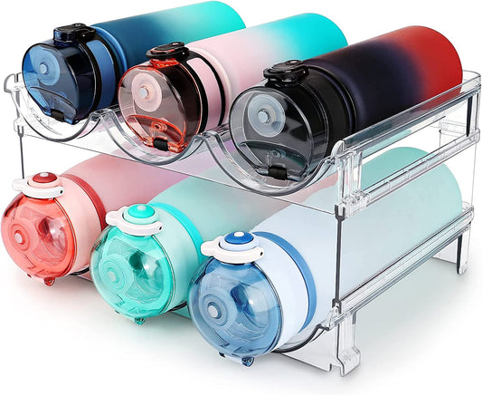 Water Bottle Organizer for Cabinet, Water Bottle Storage Organizer, 2 Packs Water Bottle Storage Rack, Water Bottle Holder for Cabinet, Stackable Water Bottle Storage Rack