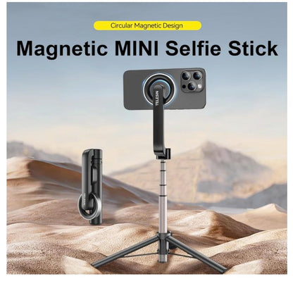 TELESIN Magnetic Selfie Stick Tripod with Bluetooth Remote Control, 27" Extendable Phone Stand Tripod for Magsafe for Iphone 15 14 13 12 Pro Max Series, All Android Phones with Magnetic Functionality
