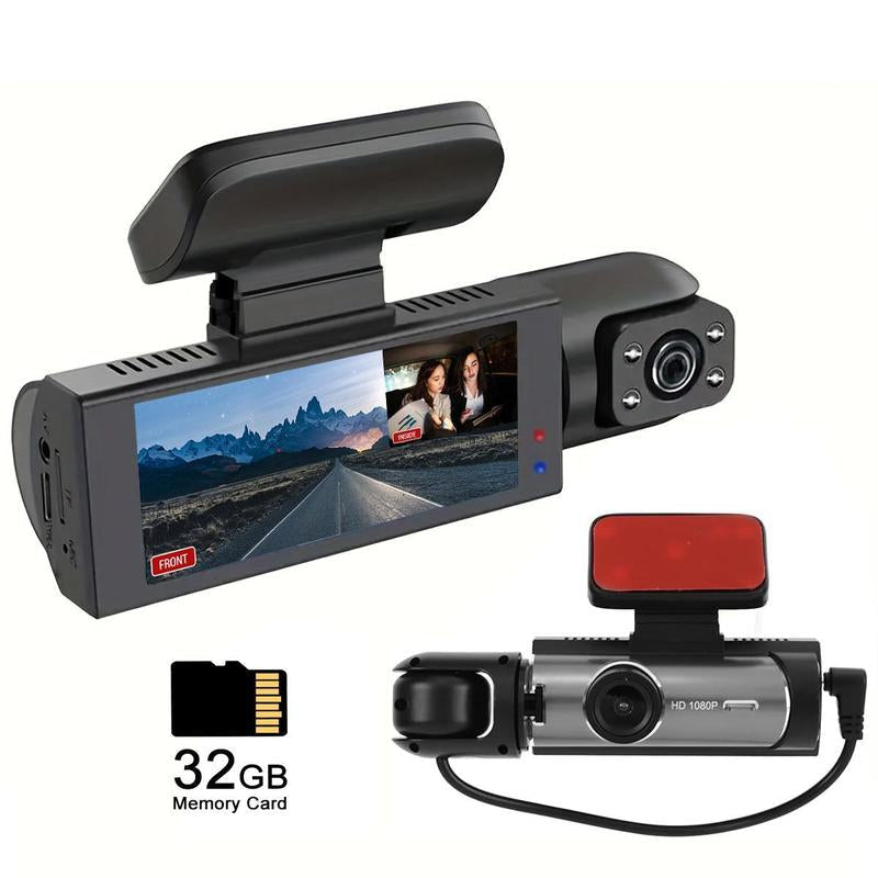 Dual Lens 1080P HD Car Dashboard Camera with 32GB Card, Wide Angle Driving Recorder, IR Night Vision, 3.16 Inch Screen - Ideal Automotive Gift