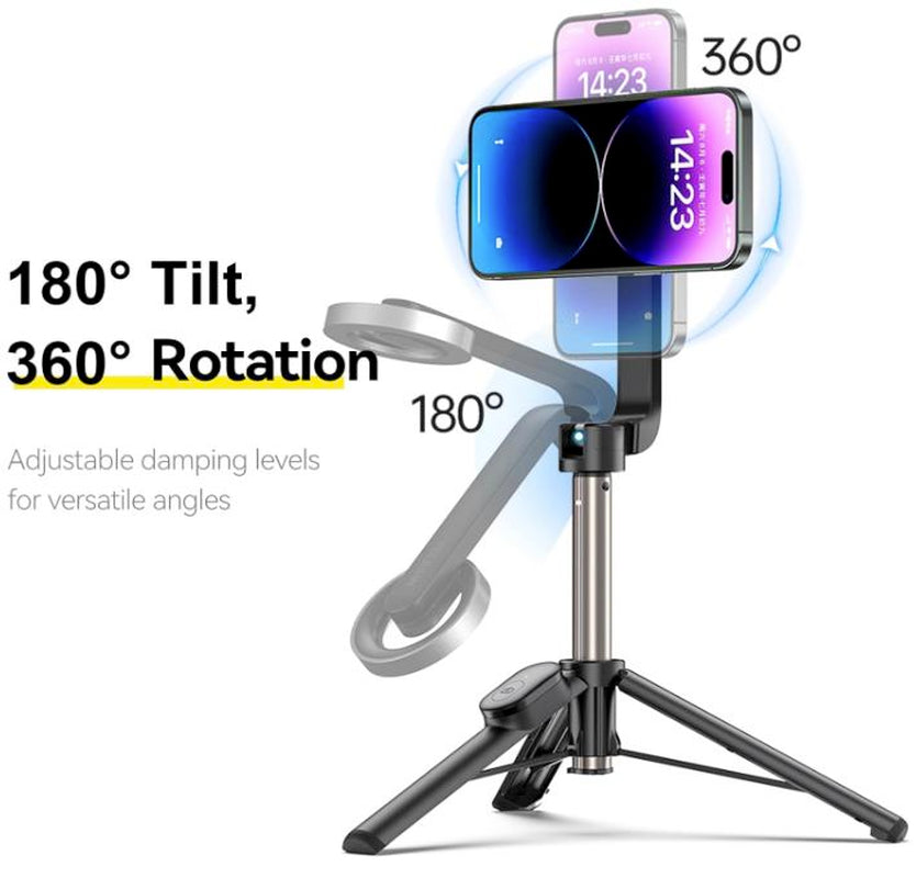 TELESIN Magnetic Selfie Stick Tripod with Bluetooth Remote Control, 27" Extendable Phone Stand Tripod for Magsafe for Iphone 15 14 13 12 Pro Max Series, All Android Phones with Magnetic Functionality