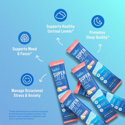 Nello Supercalm Calming Drink Mix with KSM-66 Ashwagandha, Vitamin D3, Magnesium, and L-Theanine – Supports Cortisol Balance, Mood Enhancement, and Sleep Quality – Convenient Travel Packets (20 Servings)