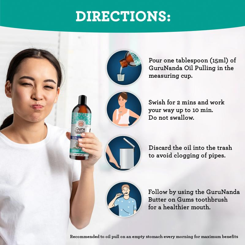 Gurunanda Cocomint Oil Pulling Solution with 7 Essential Oils and Vitamins D, E, and K2 - 8 Oz