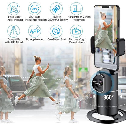 Automatic Face Tracking Phone Holder Tripod, No App Required, 360 ° Rotation Smart Face Body Tracking Tripod Selfie Phone Camera Install Phone Holder, Suitable for Tiktok, Vlog, Live Streaming, Youtube Videos