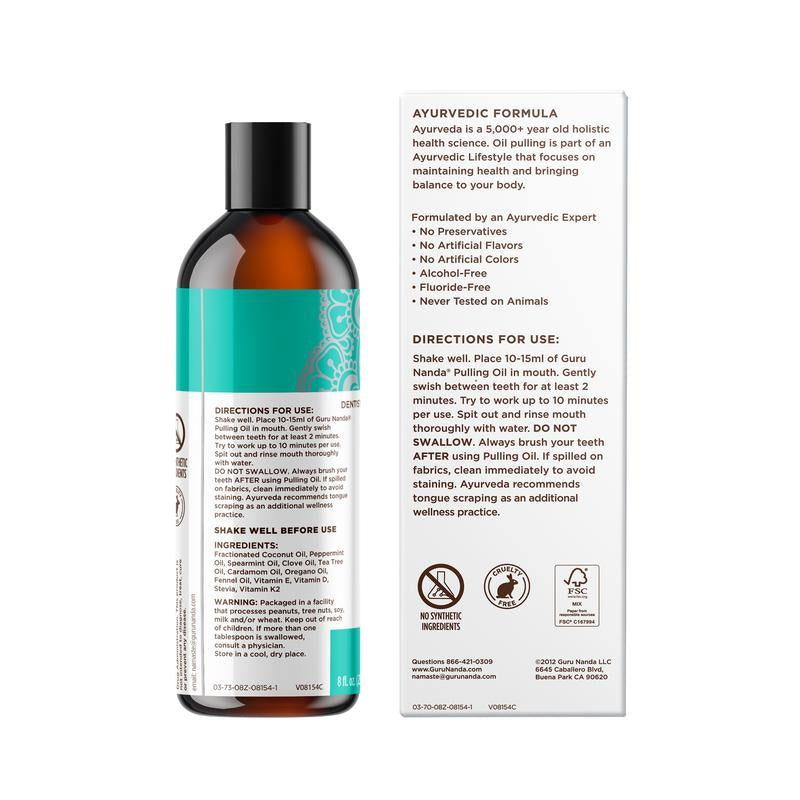 Gurunanda Cocomint Oil Pulling Solution with 7 Essential Oils and Vitamins D, E, and K2 - 8 Oz