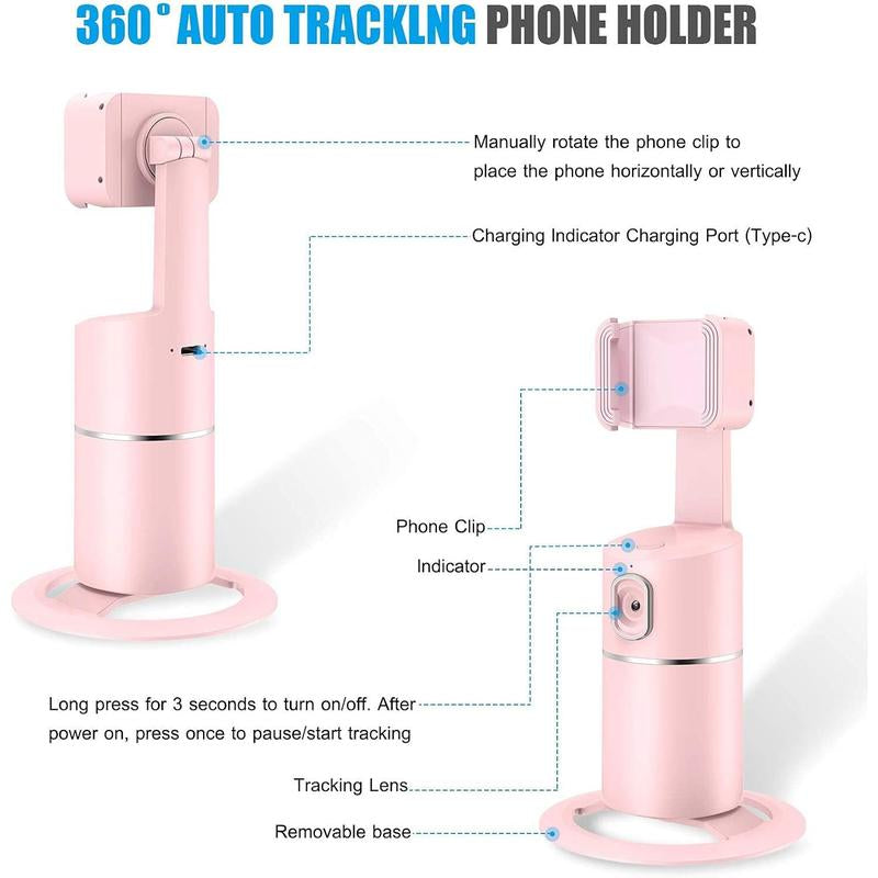 Automatic Face Tracking Phone Holder Tripod, No App Required, 360 ° Rotation Smart Face Body Tracking Tripod Selfie Phone Camera Install Phone Holder, Suitable for Tiktok, Vlog, Live Streaming, Youtube Videos
