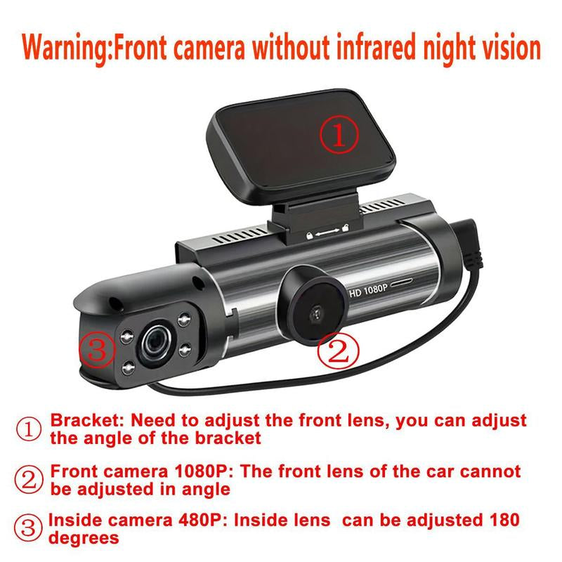 Dual Lens 1080P HD Car Dashboard Camera with 32GB Card, Wide Angle Driving Recorder, IR Night Vision, 3.16 Inch Screen - Ideal Automotive Gift