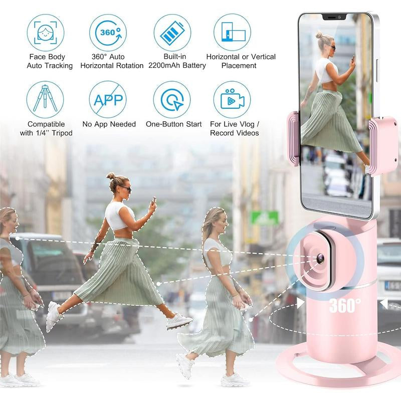 Automatic Face Tracking Phone Holder Tripod, No App Required, 360 ° Rotation Smart Face Body Tracking Tripod Selfie Phone Camera Install Phone Holder, Suitable for Tiktok, Vlog, Live Streaming, Youtube Videos